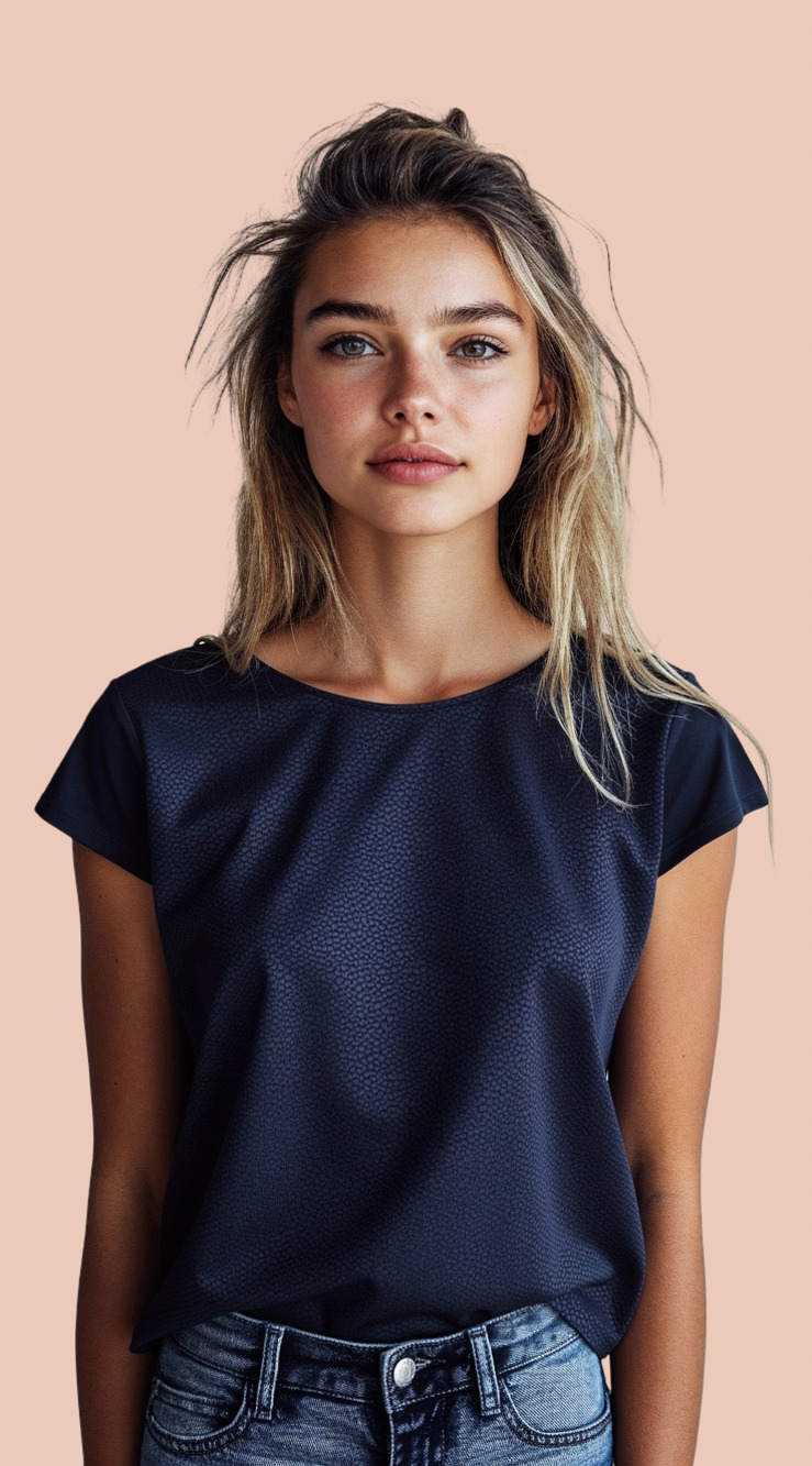 Ann Taylor Navy Textured Short Sleeve Top